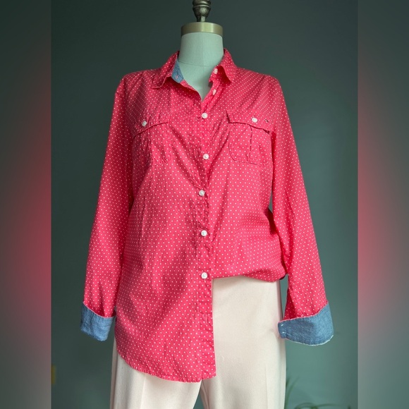 Tommy Hilfiger Polka Dot Button-Up Shirt Pink and White M - Picture 3 of 9